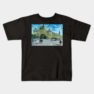 Melbourne City - Flinders Street painting Kids T-Shirt